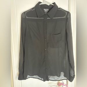 Sheer Black Collared Button Down Blouse